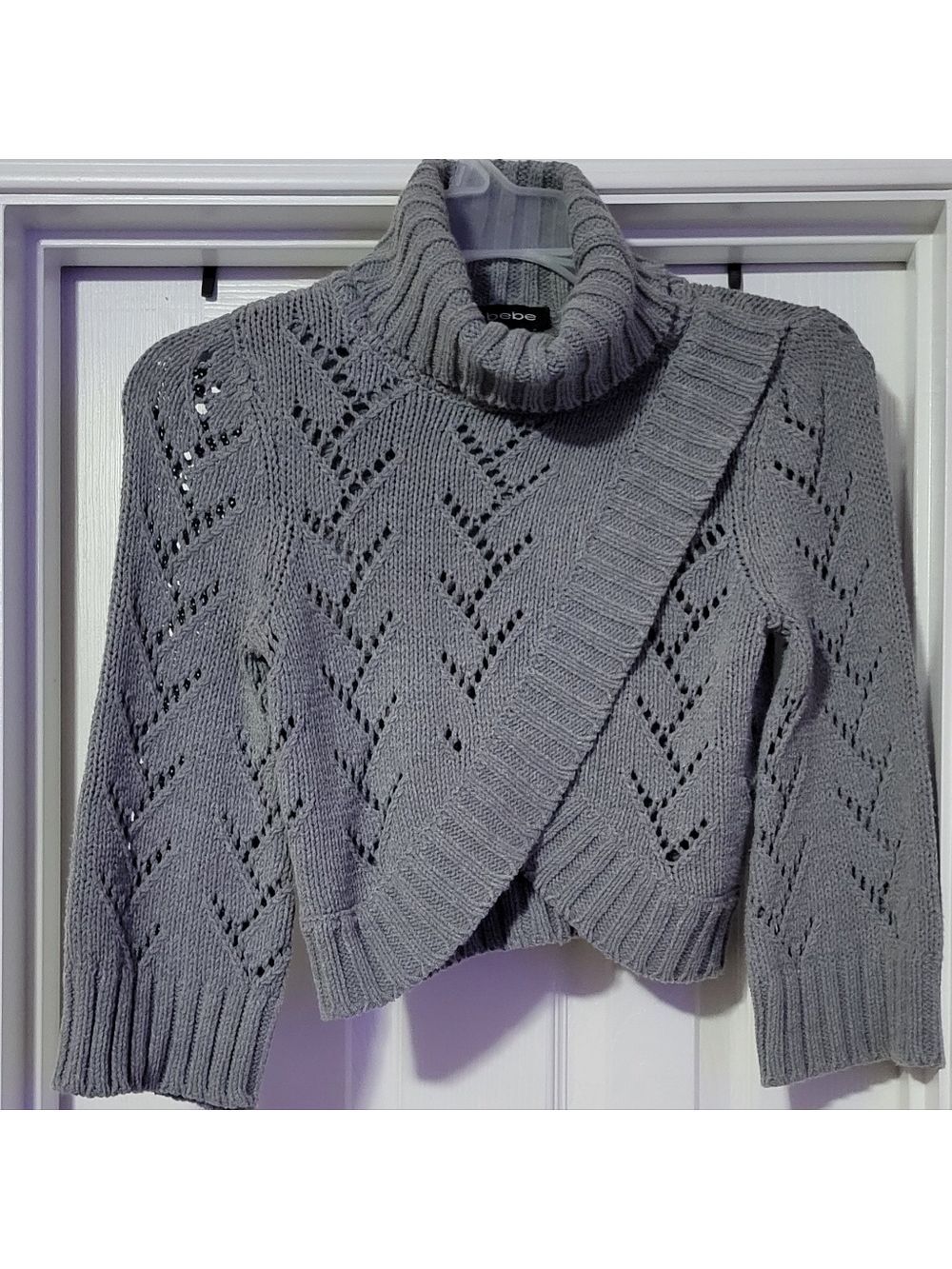 bebe - Asymmetrical Gray Crop Top Sweater